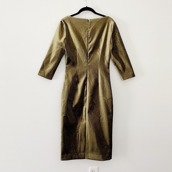 Area Metallic Pyrite Gold Midi Sheath Dress NWT - Picture 5 of 10